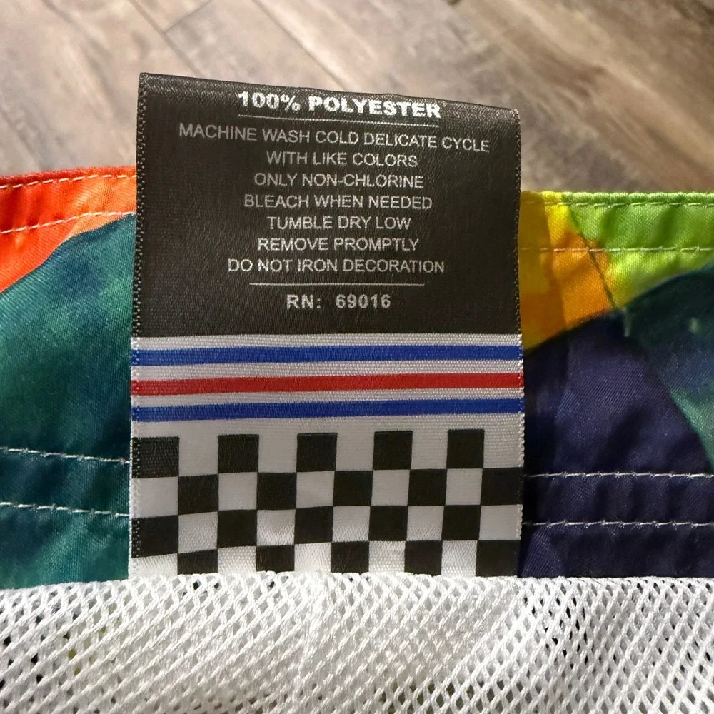 Mambo Board Shorts Mens Medium Multi Color Watercolor Checkerboard Swim Trunks